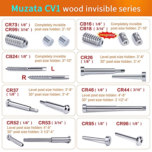 Muzata 20Pair Black Invisible Cable Railing Kit 1/8" Swage Tensioner And Terminal Hidden T316 Stainless Steel For 2"X2" And 4"X4" Wood Metal Post Deck Stairs Blackcool System Cr26, Cv1 Cv2 #TOP7