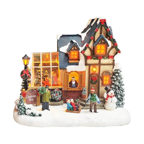 MOMENTS IN TIME Christmas Village Building Lighted Christmas Shop with LED Lights, Music & Snowman...