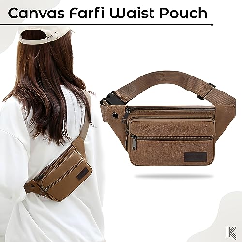 Image of Kraptick Premium Unisex Waist Bag for Men and Women - Stylish Fanny Pack, Hip Bag, Travel Money Belt (Canvas Brown)