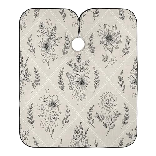 Capa de Corte de Pelo Profesional Impermeable con Estampado Floral Negro, Cierre Ajustable con Botones para Peluquería y Estilismo miniatura 2