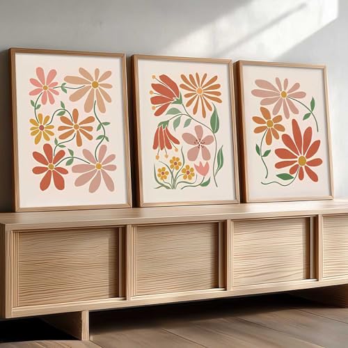 Image of kotart Floral Wall Art Home Decoration | Aesthetic Floral Paintings With Frame For Living Room Bed Room Hotel Wall Decor Digital Reprint Set of 3 (20x30 Inch)
