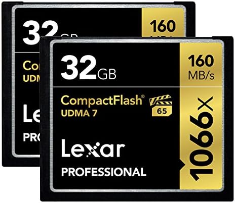 Lexar Professional 1066x 32GB (2-Pack) CompactFlash Card, Up to 160MB/s Read, for Professional Photographer, Videographer, Enthusiast (LCF32GCRBNA10662)