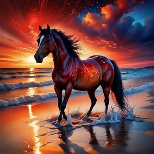 DIY Caballo al atardecer Diamond Painting Kits para Adultos,5D diamond painting Kit Completo,Cuadros de Diamantes Rhinestones Bordado Punto De Cruz Art Kits para Decoración Hogar Square Drill 90x90cm