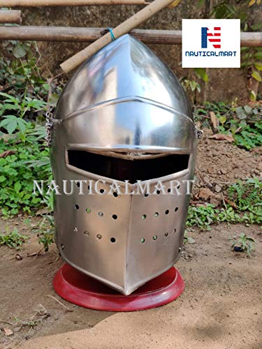 Functional Battle Ready Bascinet Close Combat Helmet 18G Steel Leather Chinstraps Sca #TOP6
