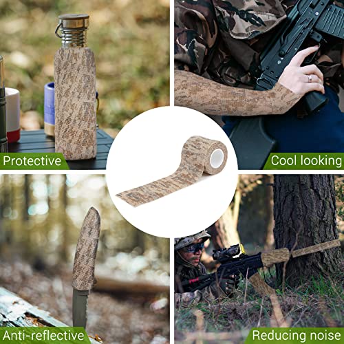 Treaful Desert Camo Wrap Tape, 3 Roll Self-Adhesive Camouflage Bandage for Outdoor Sport Military Camping, 2in x 14.8ft 5Yard Stretch Strip for Sticks Ball Ice Hockey Bat Gun Rugby Rackets Skateboard