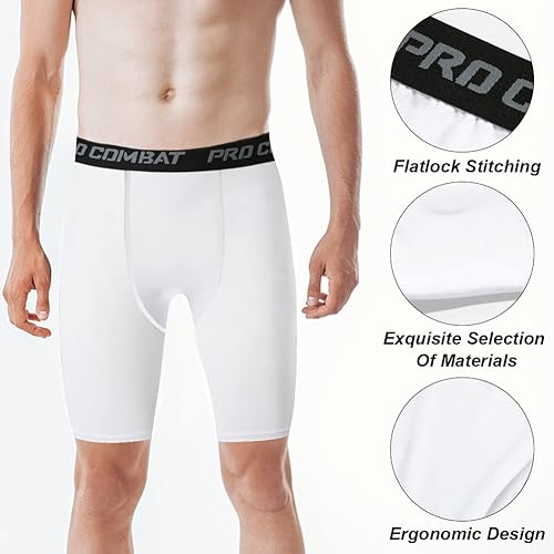 Miniatura 4 de HYCOPROT Pantalones cortos de compresión para hombre, ropa interior deportiva de elastano, rendimiento atlético, capa base, entrenamiento, correr,