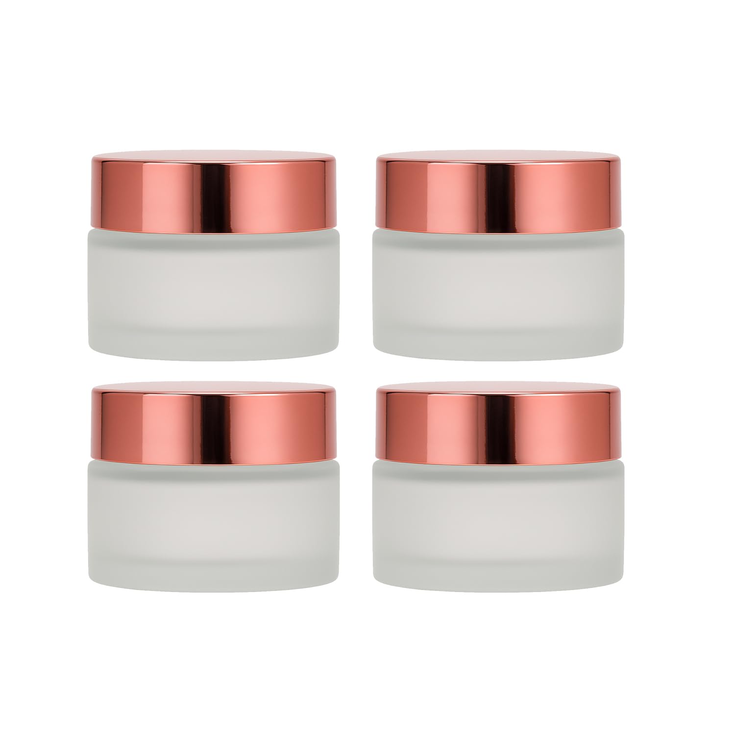 4 Packs 15ml/0.5Oz Froste Glass Jars with Rose Gold Lid Small Cosmetic Containers Refillable Skincare Travel Cream Sample Jars for Face, Lip Balm, Lotion, Salve