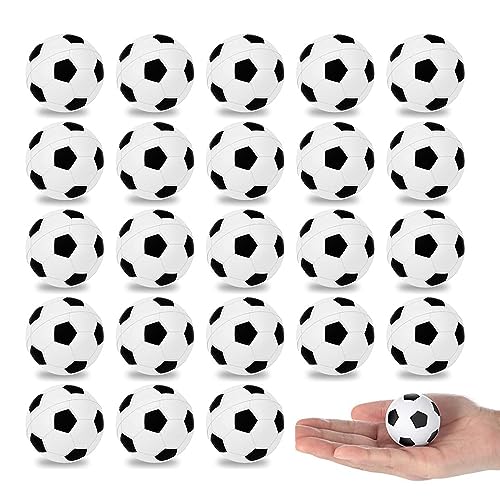 Fulanfudi 24 PCS Soccer Cupcake Toppers Foam Mini Soccer Stress Ball Soccer Ball Cupcake Picks Football Theme Cake Topper for Kids Stress Relief Relaxation Party Decoration School Carnival Reward