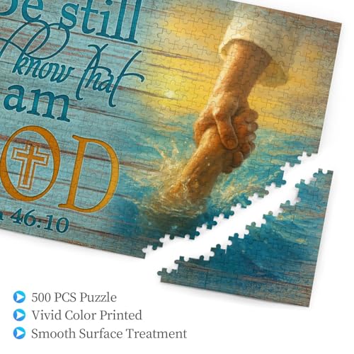 Rompecabezas de Madera Cristiano de 500 Piezas para Adultos - 'Estate quieto y sabe' Versículo Bíblico Jesús, Puzzle de Fe, Regalo Inspiracional para Familias Cristianas, Decoración del Hogar y Desafío Espiritual miniatura 2