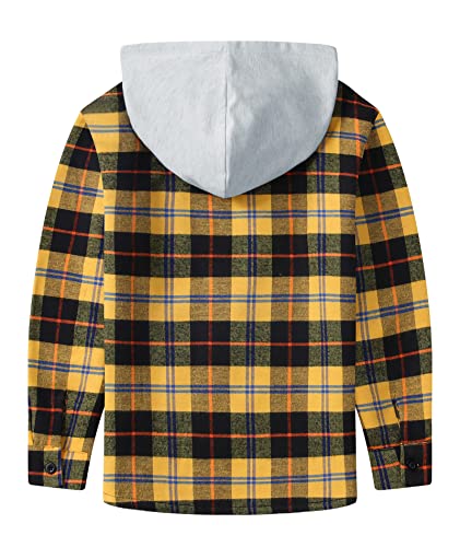 V VALANCH Boys' Full-Zip Fleece Sweatshirts, Flannel Plaid Shirt Jacket, Kids Youth Full Zip Hooded Sweatshirt(Yellow,M)3