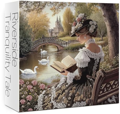 Flower Elegant Woman Puzzles for Adults 1000 Pieces. Autumn Nature Riverside Landscape Jigsaw Puzzles. Challenging Floral, Swan,Lake Art Puzzles