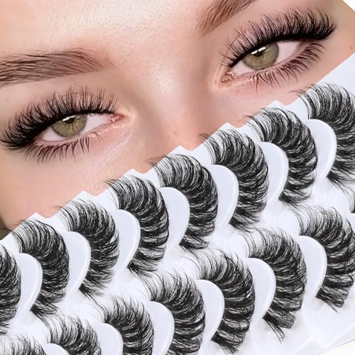 Veleasha Russian Strip Lashes with Clear Band Looks Like Eyelash Extensions D Curl Lash Strips 10 Pairs Pack (DT05)