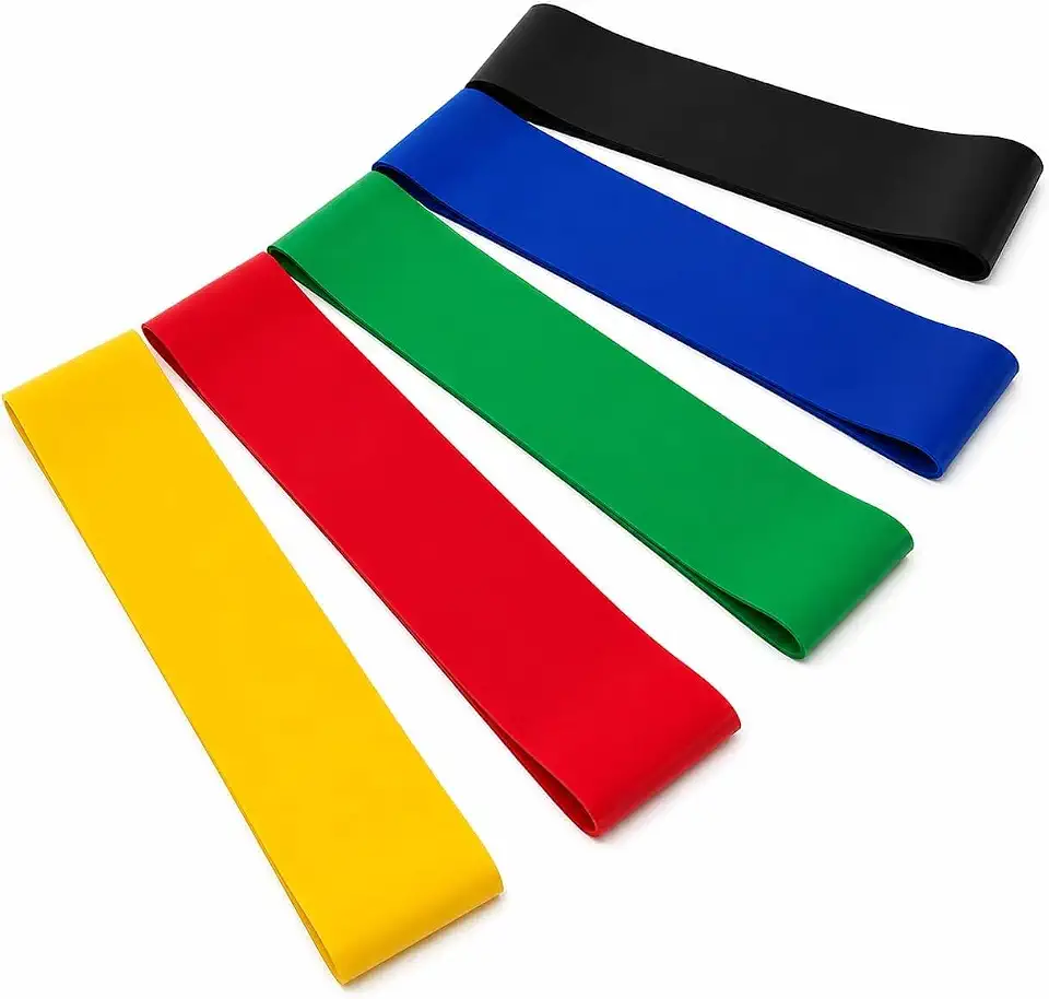 Kit 5 Faixas Elásticas de Resistência para Musculação, Treino Funcional, Alongamento, Pilates, Yoga e Fisioterapia, Exercícios em Casa, Academia e Reabilitação Corporal