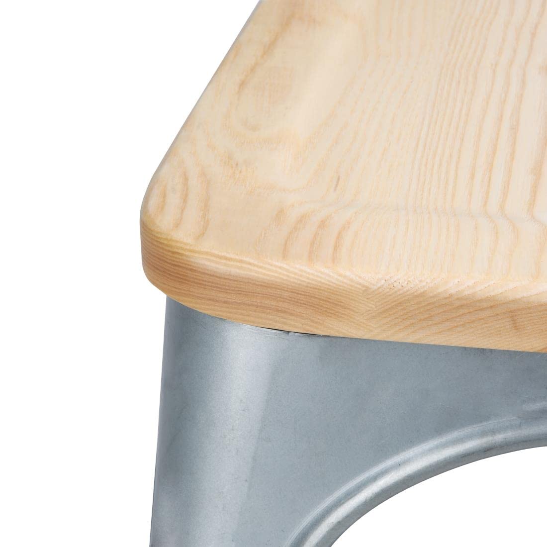 Bolero Chaise acier avec assise en bois (lot de 4), assise en acier galvanisé/frêne, hauteur d'assise : 445 mm, chaises d'intérieur et d'extérieur, empilables, usage professionnel et domestique, GM642