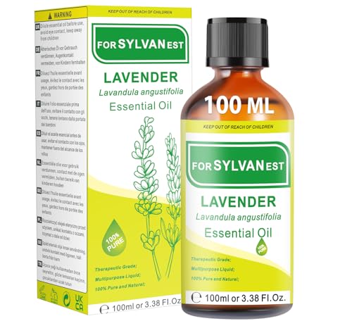 FORSYLVANEST Aceite Esencial de Lavanda 100ML 100% Puro Natural No Diluido para Aromaterapia, Masaje, SPA, Cuidado de la Piel, Cabello y Uñas, Baños, DIY (Lavanda)