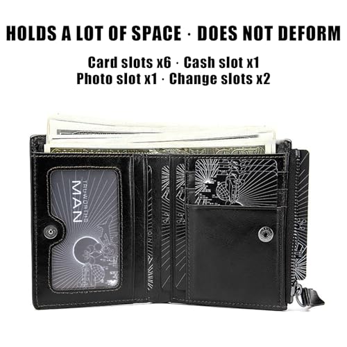 Card Holder Men's Leather Wallet Large Capacity Multi Card Holder Large Fold Fashion Business Pocket Retro for Men Boys Coin Purse (Black)3
