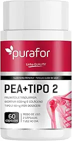 Suplemento PEA + Colágeno Tipo 2 | Palmitoiletanolamida Bioativa 600mg + Colágeno Tipo 2 40mg | 60 Cápsulas | Articulações e Recuperação Muscular