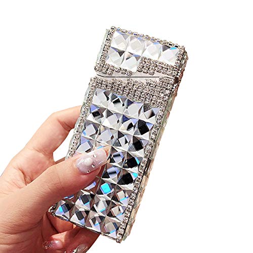HEKQ Zigarettenetui Damen 100s 100mm, Handgemacht, Strasssteine, Zigarettenbox Metall,Clear Cover