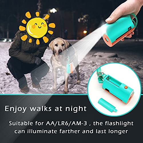 Image of Dog Poop Bags Holder Dispenser with LED Flashlight for Night Walks,Wrist Strap with 2-Hook Clip for Used Dog Waste Bags - Dual-Color Double Exits Design (Blue&Orange, 2 Holder 30 Bags)