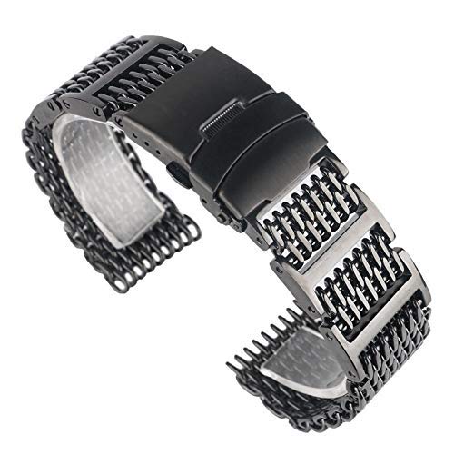 Correa de reloj de 20 mm, 22 mm, 24 mm, acero inoxidable, diseño de malla negra, correa de repuesto duradera para hombres y mujeres + 2 pulseras de resorte (ancho de la correa: 20 mm), buena