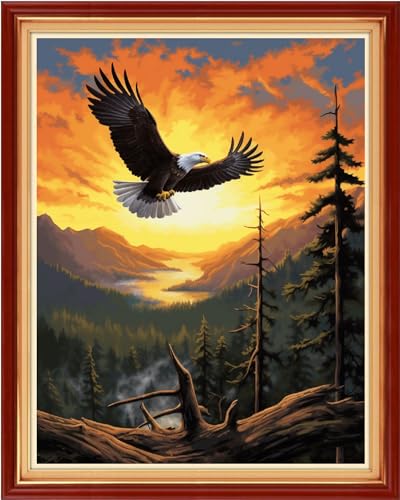 Image of Dooxvey Cross Stitch Kits for Adults Beginners,Full Range of Cross-Stitch Stamped Kits Needlepoint Kits for Beginners Embroidery Kits 11CT Cross Stitch Patterns-At Sunrise, Eagles Fly 16x20 inch
