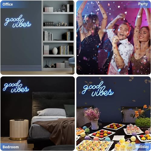 DECANIT Good Vibes Neon Sign for Bedroom Wall Decor Powered by USB Neon Light, Ice Blue Color,16.1"x8.3"x0.6"