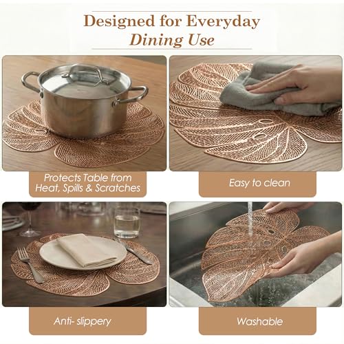 Image of Kuber Industries 4 Pcs Set Leather Side Table Mats | Washable Placemat /Dining Table Mat for Wedding and Family Functions | Big Patta Design - Copper