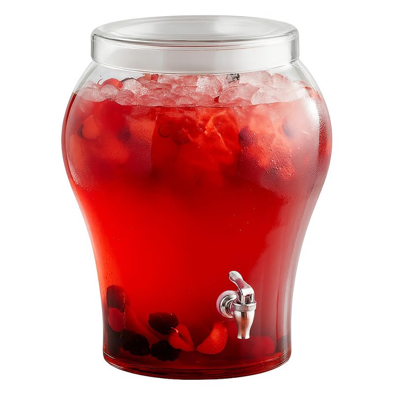 5 Gallon Glass Beverage Dispenser with Glass Lid and Spigot – Commercial Drink Server for Events