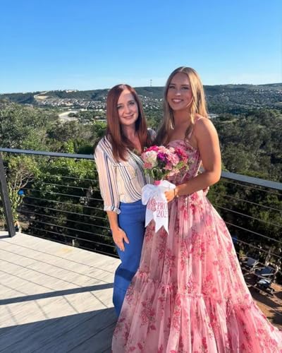 Spaghetti Strap Long Floral Prom Dress Ball Gown Sweetheart Chiffon Corset Print Formal Evening Dress for Women3