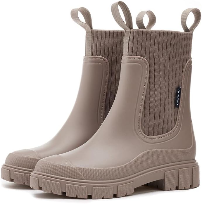 Waterproof Non-Slip Thick Sole Mid-Calf Boots, Ankle Rain Boots for Women, Outdoor Garden Rain Shoes Elastic Mouth Slip-On Soft Outsole Rain Boots