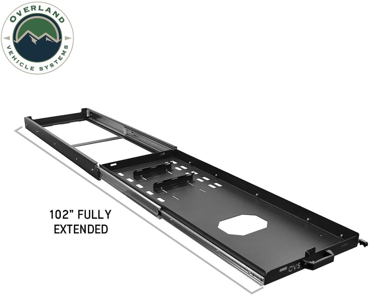 Overland Vehicle Systems Heavy Duty Fridge Slide - Weather Resistant Black Powder Coat Universal Fitment - Aircraft Grade Aluminum and Stainless Steel Hardware