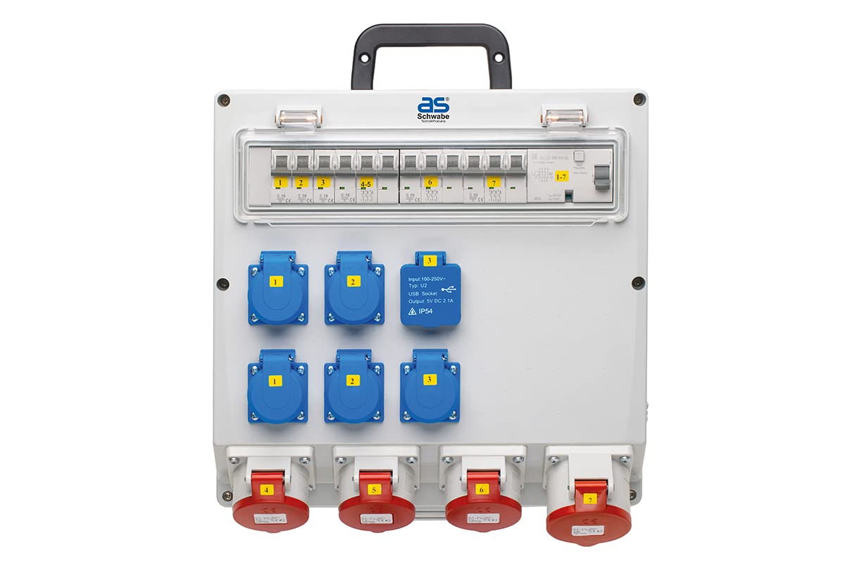 as - Schwabe Fixo 14D MAX 61525 Répartiteur mural pour raccordement fixe NYM-J jusqu'à max. 5 x 10, 5 prises de terre 230 V/16 A, 3 x CEE 400 V/16 A, 5 broches, 1 x CEE 400 V/32 A, 5 broches, 2 x