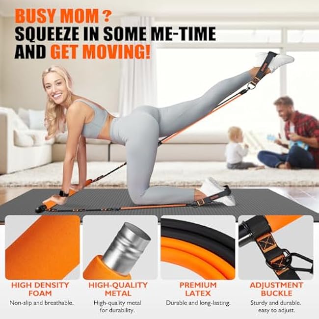 Pilates Bar Kit with Resistance Bands, Pilates Equipment, Multifunctional Pilates Bar for Women & Men, Pilates kit for Hip, Back, Arm, Full-Body Workouts, Home Gym Strength Training Equipment