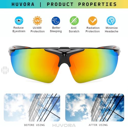 Image of Flip Up Sports Sunglasses for Men - Stylish Myopia Frame UV400 Protection Wraparound Mirrored Anti Glare Goggles - Lightweight Branded Glasses for Cycling, Cricket, Night Driving, Riding