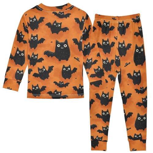 Pajama Sets Long Sleeve Black Bats on Orange Soft Comfy Sleepwear 2 Piece PJS 3-8T3