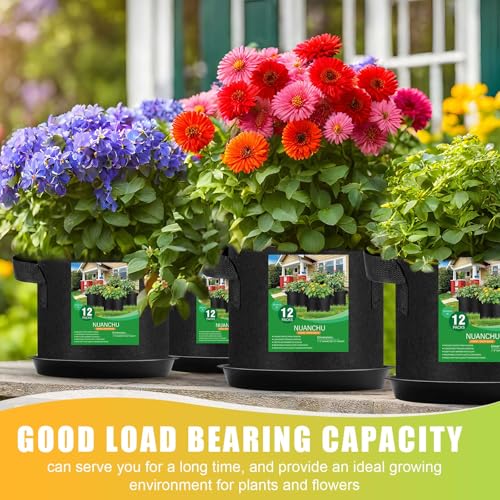 Image of Funnymoom 12 Set 2 Gallon Grow Bag Fabric Plant Pot with Saucer and Handles