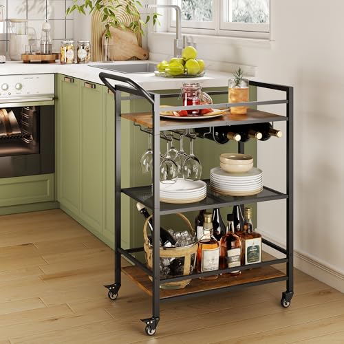 Tajsoon3tierbarcartmobilebarservingcartindustrialstylewinecartforkitchenbeveragecartwithwinerackandglassholderrollingdrinktrolleyforlivingroomrusticbrown  Urban Country Home Decor Tajsoon 3 tier bar cart mobile bar serving cart industrial style wine cart for kitchen beverage cart with wine rack and glass holder rolling drink trolley for living room rustic brown  urban country home decor