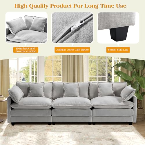 Image of 113.4 inch Modular Sectional Sofa,Cloud Couch for Living Room, Modern Deep Seat Sofa 3 Seater Chenille Fabric Comfy Couches with Throw Pillows for Apartment