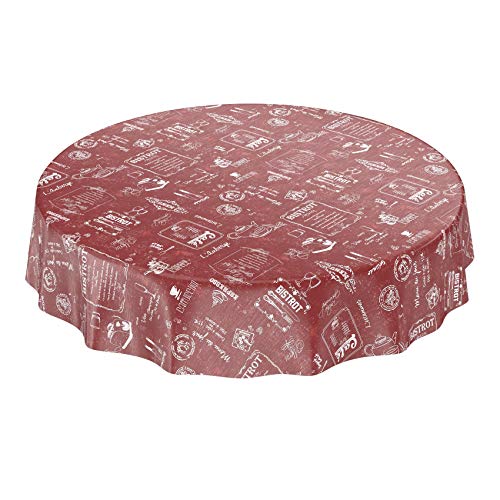 ANRO Nappe en Toile cirée Lavable – Rouge – Moderne – Motif rétro café – Ronde 140 cm