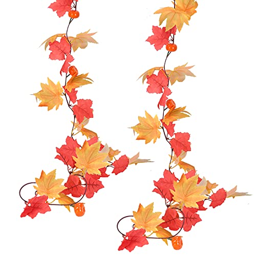 XHXSTORE 2 x 2m Artificielles Feuilles Automne Guirlande Feuilles D'érable d'automne Citrouilles Fausse Vigne Artificielle Plante Suspendue de Lierre Grimpante pour Cheminée Thanksgiving Mariage Fête Cover