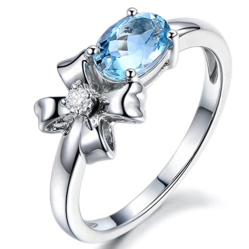 Bague aigue-marine naturelle or blanc anti-ternissement pour femme