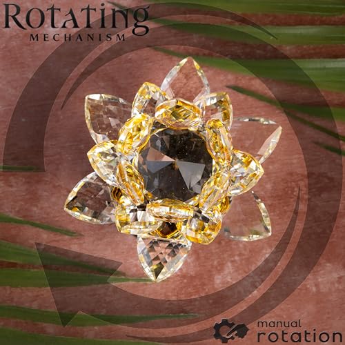 Image of Feng Shui Crystal Lotus Flower Showpiece & Paperweight | Vastu Decor for Home & Office | Desk Decoration | Fengshui Items for Home Decor, Good Luck & Gifting | Yellow (Small-8.5 x 5.5 CM)