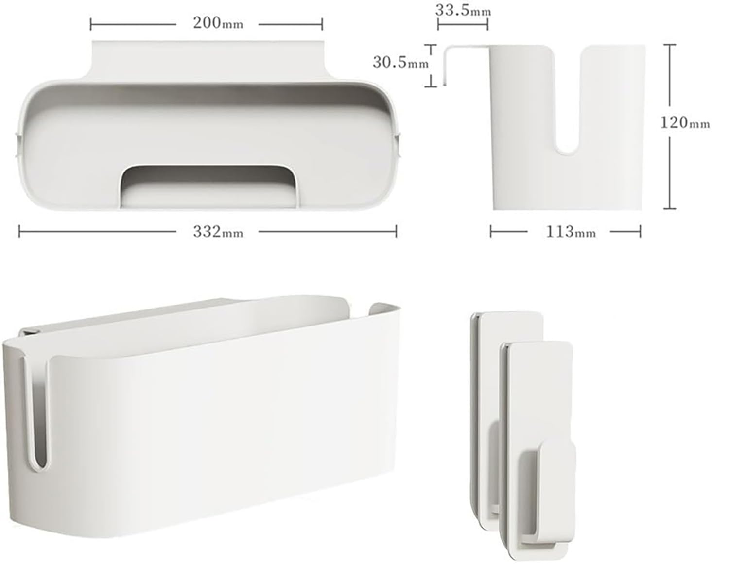 2 cesti da appendere con 2 ganci rimovibili, robusti comodini caddy, dormitorio, per famiglia, ufficio, bianco