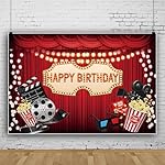 Laeacco 8x6ft Cinema Theme Happy Birthday Backdrop Movie Night Red Curtain Carpet Now Showing Photography Background for Kids Adults Birthday Baby Shower Party Cake Table Decor Photo Booth Props - Image 2