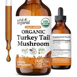 USDA Organic Turkey Tail Mushroom Tincture - 4 oz | Immune Support - Gut Support - Turkey Tail Extract - Liquid Mushroom Supplement - Add to Tea - Vegan, No Sugar, Alcohol-Free