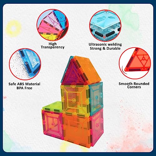Wembley Magnetic Tiles for Kids|Magnetic Building Blocks for Kids 3 4 5 6 7 8 Yrs|Constructing&Creative Learning Educational Brain Toys|STEM Learning Kit Magnetic Toys (16 Pcs),Multicolor