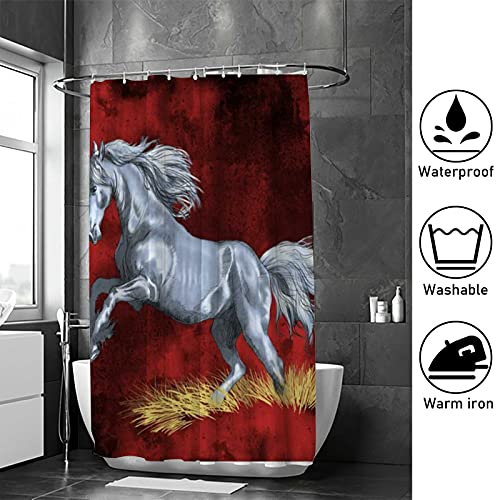 Rideau de douche cheval rouge argenté lavable en polyester 168x183