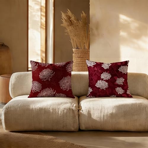 Fundas de cojín lavables y duraderas de lino rojo flores de 80x80cm 4
