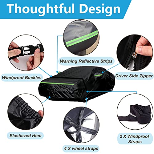 Image of Waterproof Car Covers for 1994-2026 Ford Mustang, 6 Layers 210T All-Weather High-Density Waterproof Mustang Car Cover, w /Zipper Door, Windproof, Dustproof and UV Proof All Weather Protection