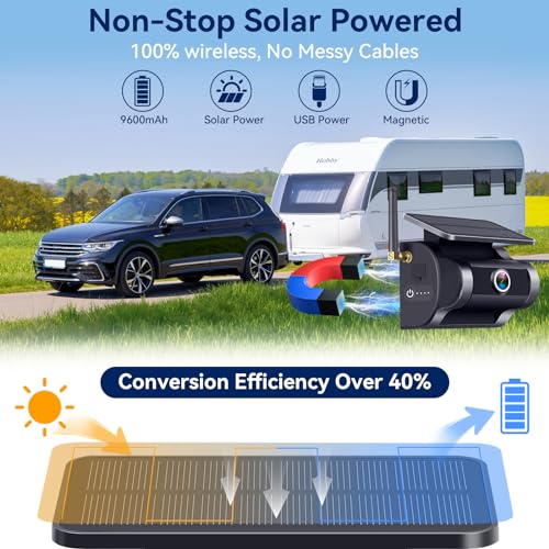 Image of Wireless Backup Camera Solar Magnetic: WiFi Cordless Scratch-Free Hitch Trailer Truck Rear View Camera HD 1080P No Drilling Small RVs Car Reverse Cam Night Vision Connect Phone - Wzbb V6